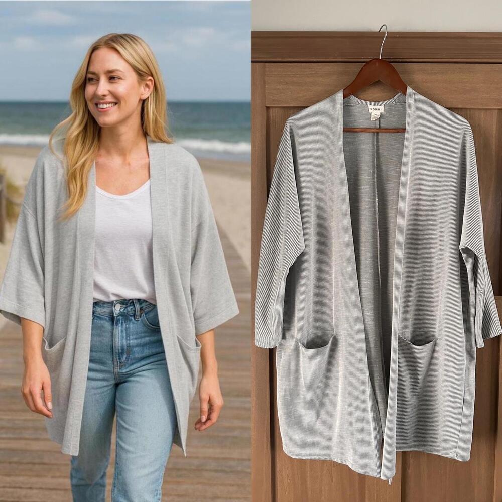 DONNI. Anthropologie Ribbed Sandwash Open Cardigan Sweater on Gray Women ONE SZ